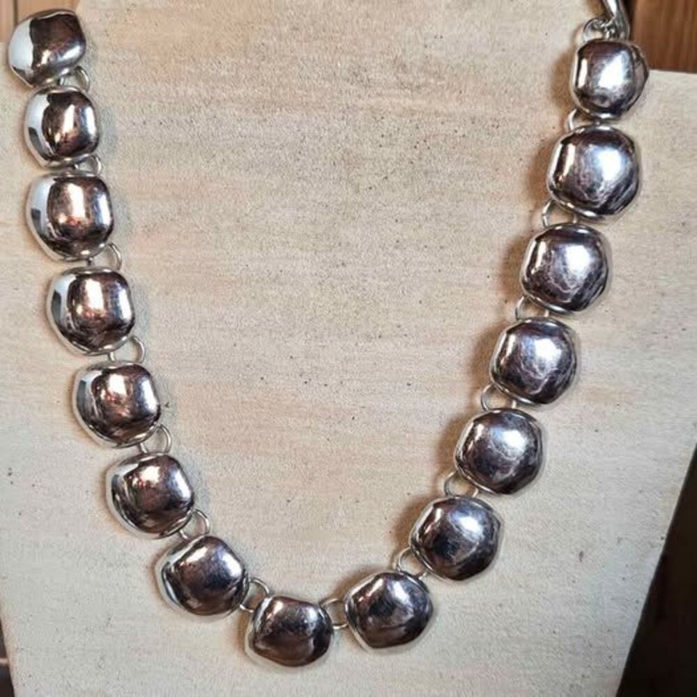 Time and Tru Silver Tone Nugget Statement Necklace Adjustable Chunky 18-21"